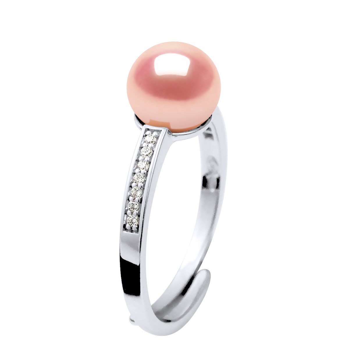 Bague Ajustable Perle d'Eau Douce 7-8 mm Rose Naturel et Oxydes de Zirconium Argent 925
