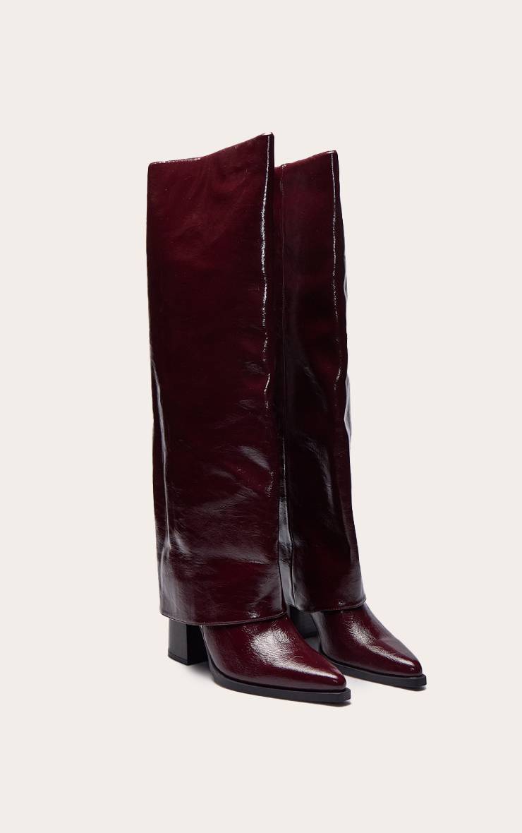 Rouge Bordeaux Botte À Talon Bloc Rabattable Effet Synthétique Naturel