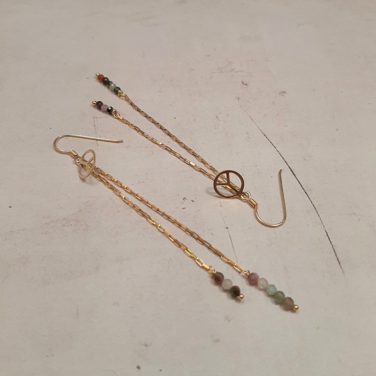 Boucles D'Oreilles Tourmaline et Argent 925 Doré Peace