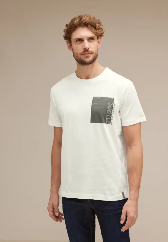 T-Shirt mit Brustprint - wool white