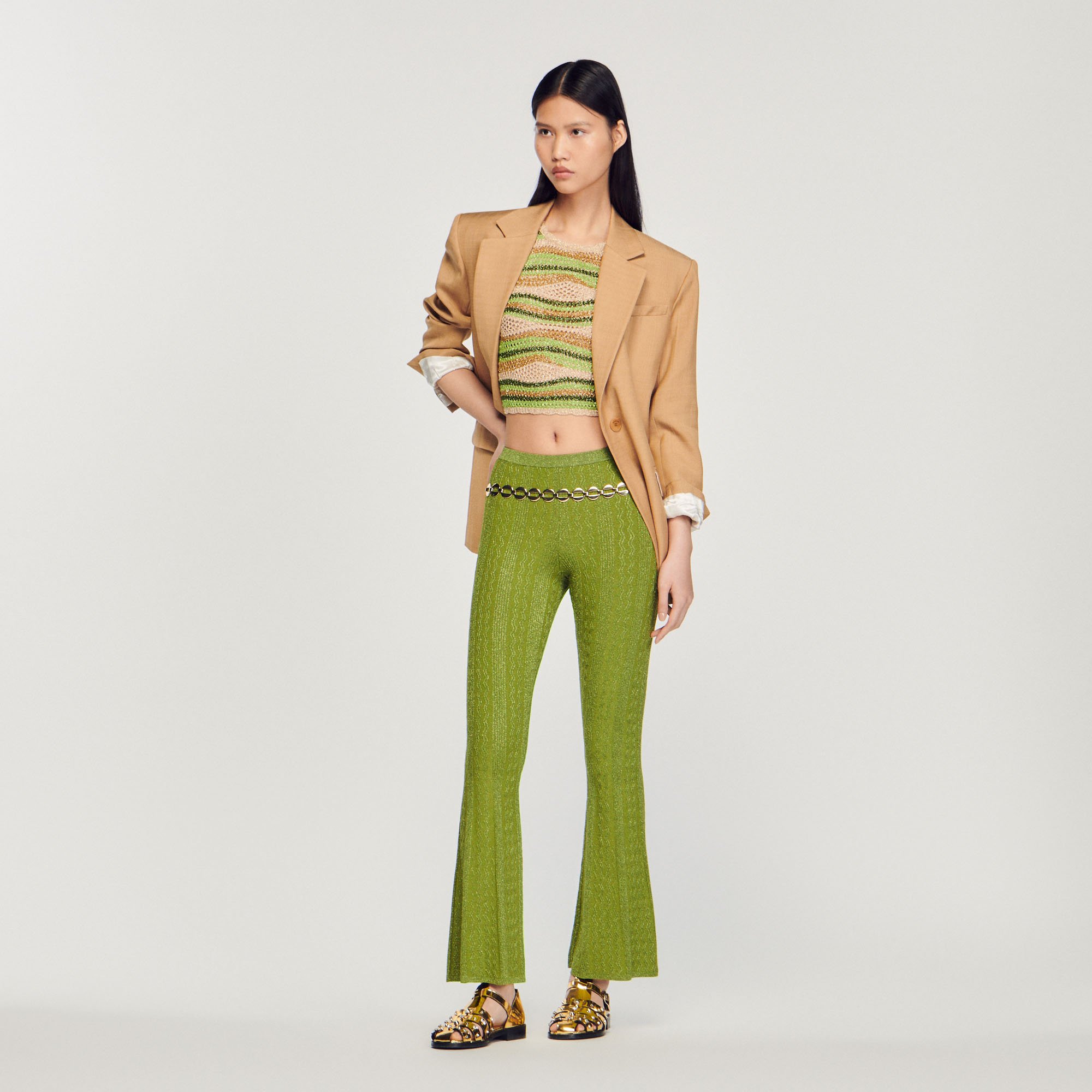 Pantalon en maille metallisee