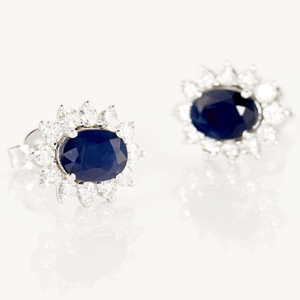 Boucles D'oreilles Puces Vladimir Or Blanc Saphir Et Diamant