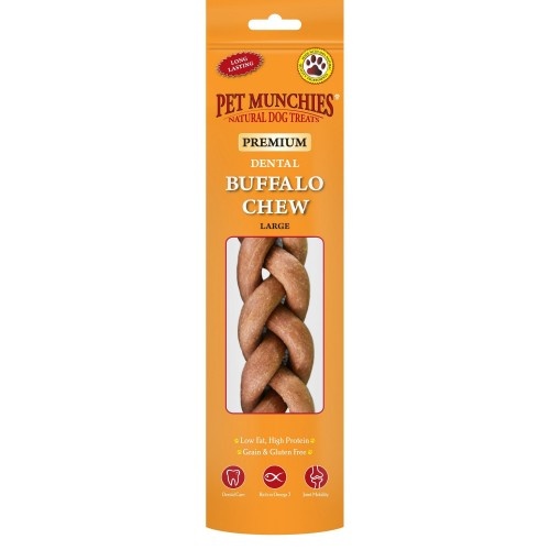 Palitos trançados de búfalo para cães, sabor natural.