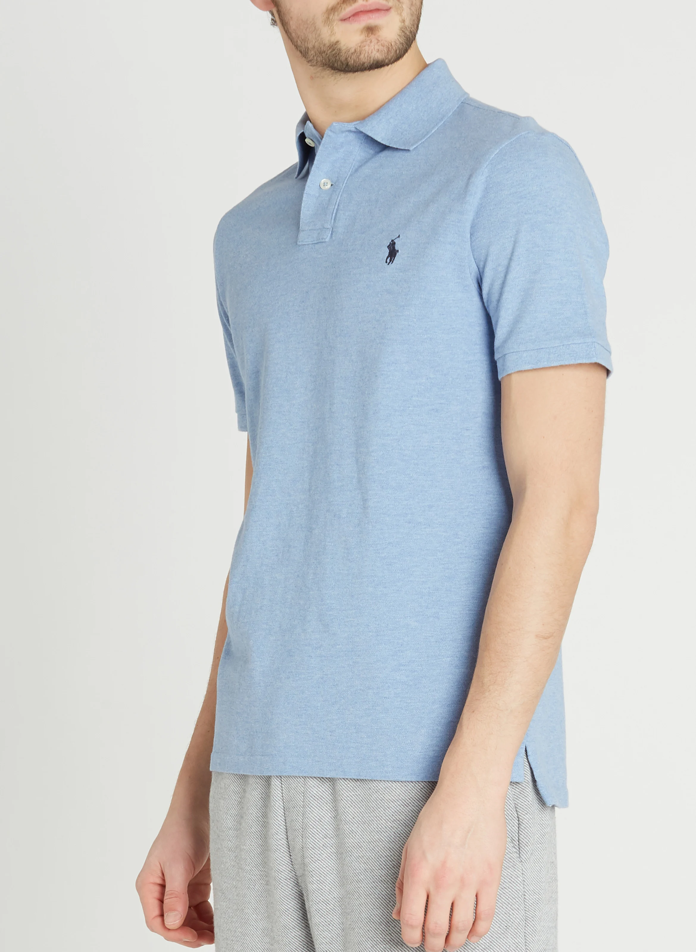 Polo slim-fit en coton piqué | Bleu