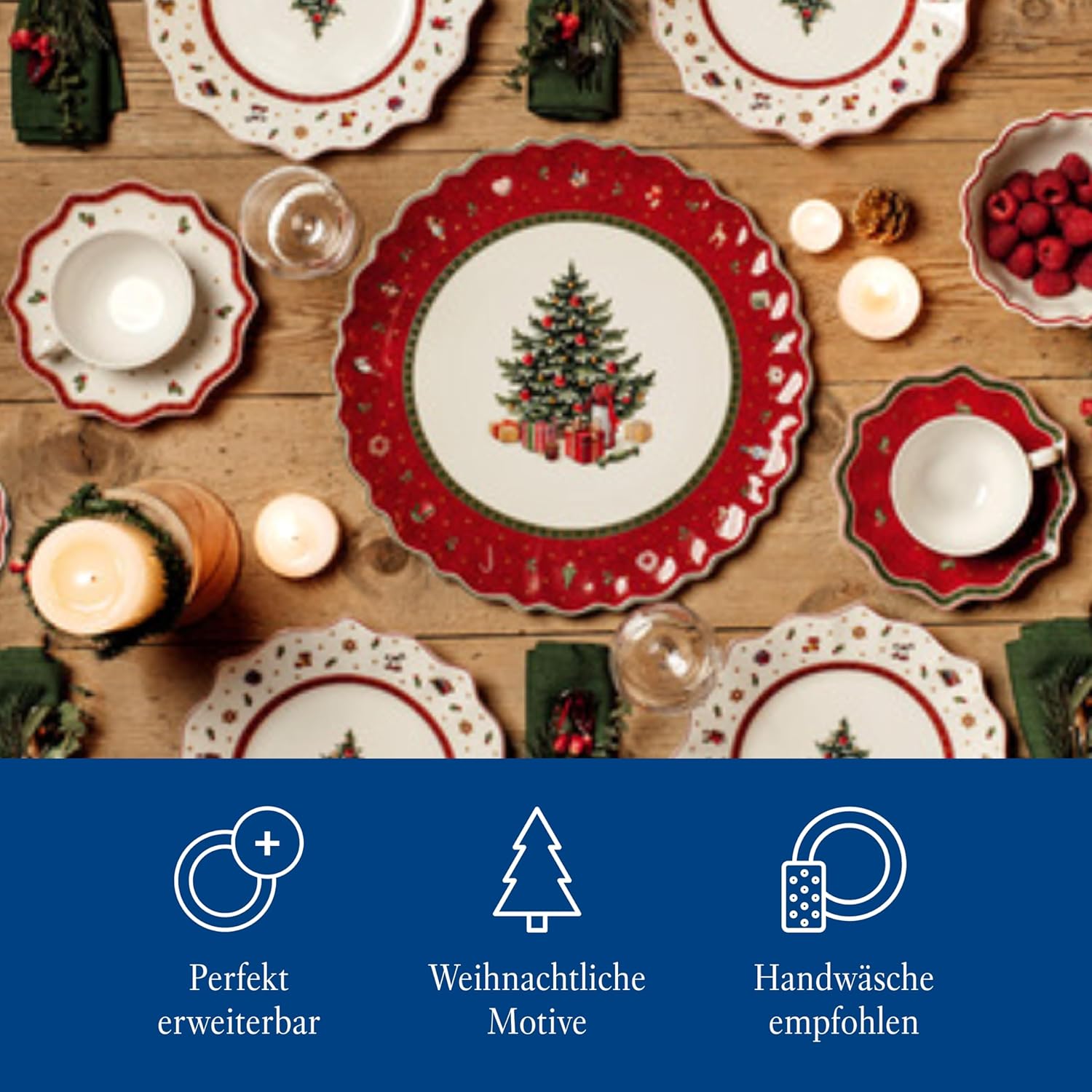 Villeroy & Boch - Toy's Delight Breakfast For Two Frühstücksservice 2 Personen 6 teilig, weiß/rot, Kaffeeservice Weihnachten, Weihnachtliches Geschirr, Weihnachtsgeschirr, Premium Porzellan