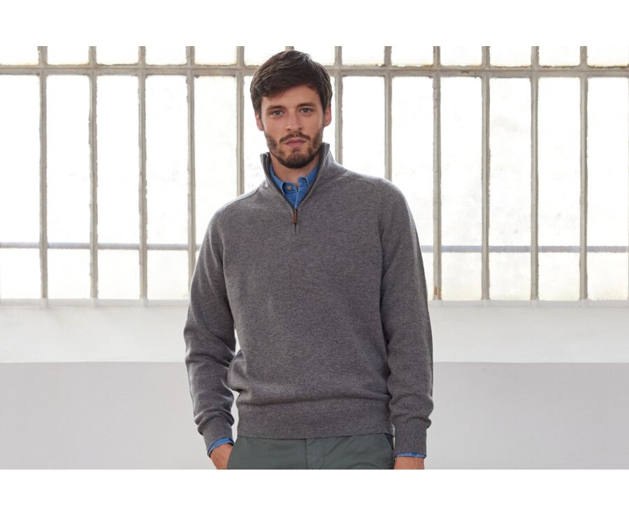 Pull col zippé homme laine Gris Chiné - KENNETH
