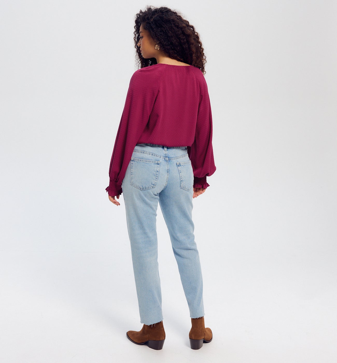 Blouse à smocks Femme - Framboise