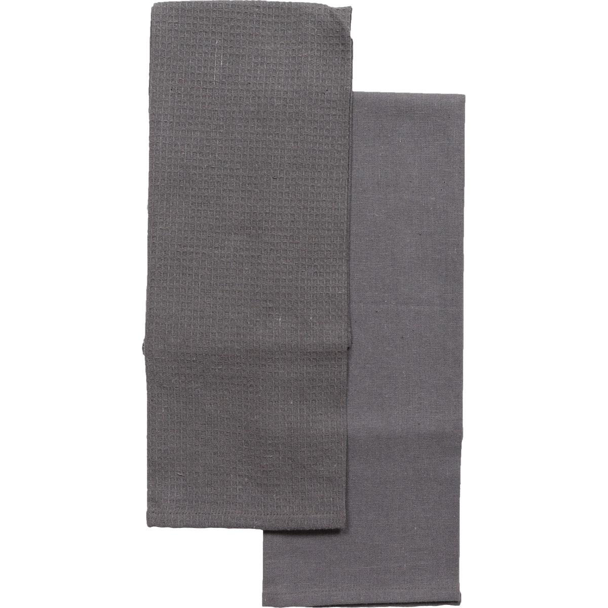 SET 2 TORCHONS JUSTIN 50X70CM COTON GRIS FONCE