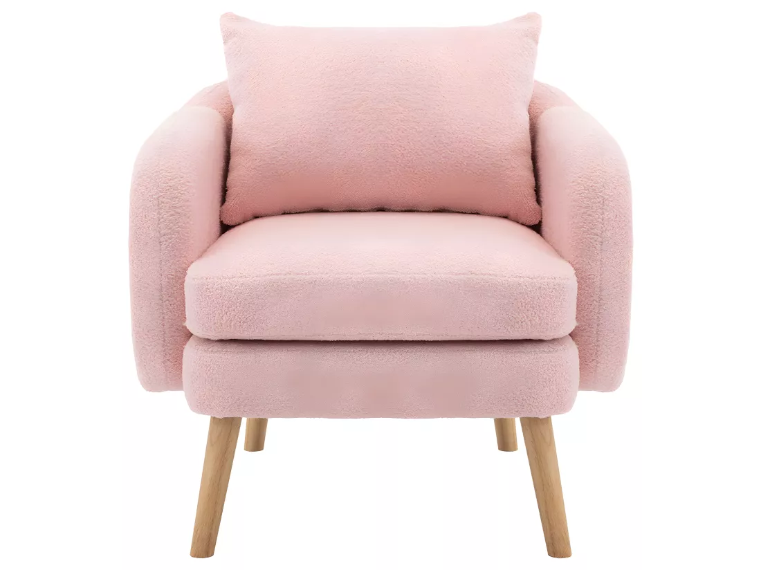 Fauteuil tissu en Teddy - pieds dorés en métal - Rose - Sweiko