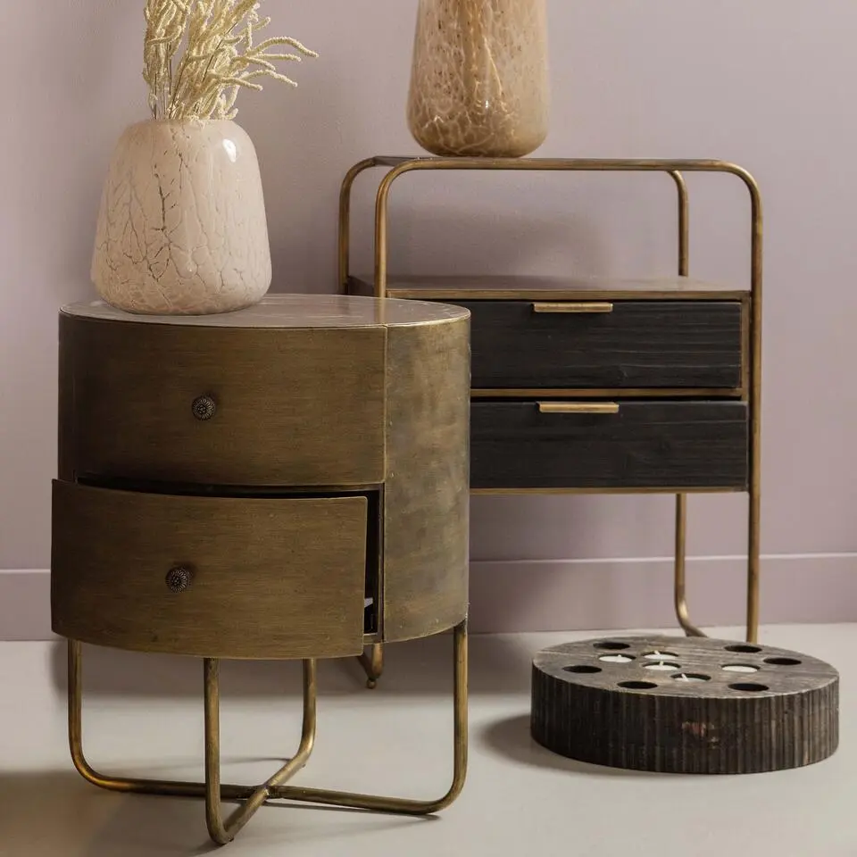 WOOOD Glossy Rond Kastje - Metaal - Antique Brass - 48x39x39