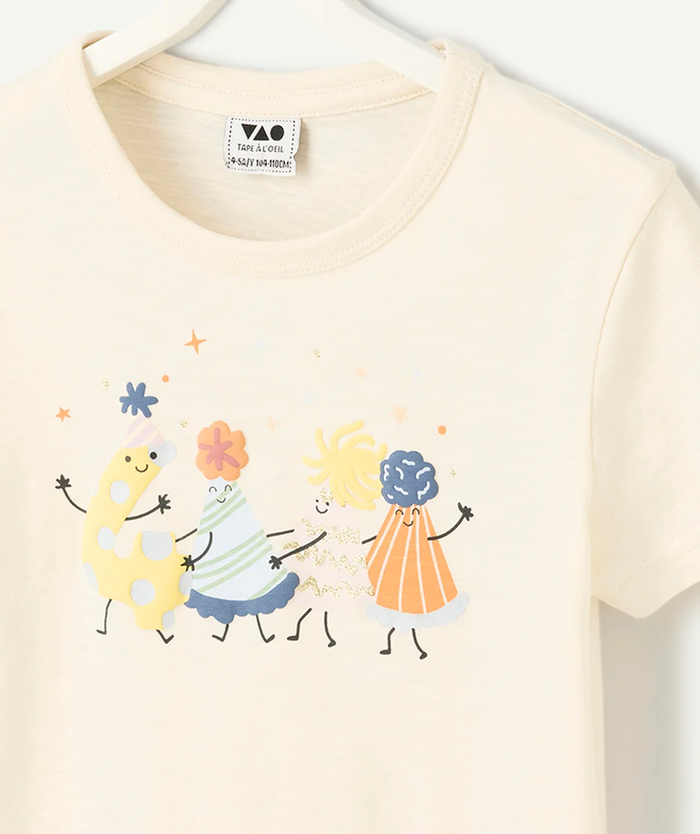 t-shirt en coton bio écru thème anniversaire TAO 4 ans