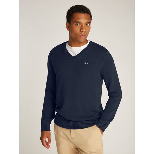 Tommy Jeans Slim Essential Vneck Striktrøje, Dark Night Navy, M