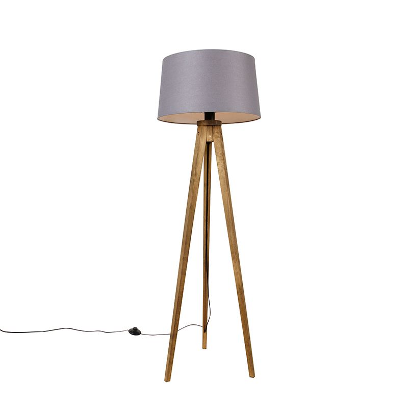 Landelijke tripod vintage hout met linnen kap donkergrijs 45 cm - Tripod Classic