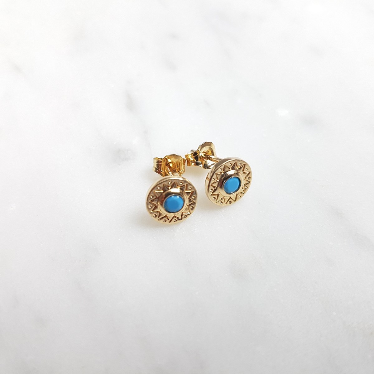 Petites Boucles d'Oreilles Plaqué Or Mode Turquoise