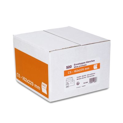 GPV - 500 Enveloppes C5 162 x 229 mm - 80 gr - fenêtre 45x100 mm - blanc - bande adhésive