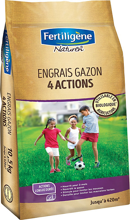 Engrais gazon 4 actions 420m² 10,5kg Fertiligène