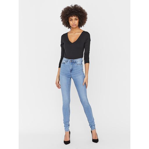 Noisy May Callie Højtaljede Skinny Jeans, Light Blue Denim, W31/L32
