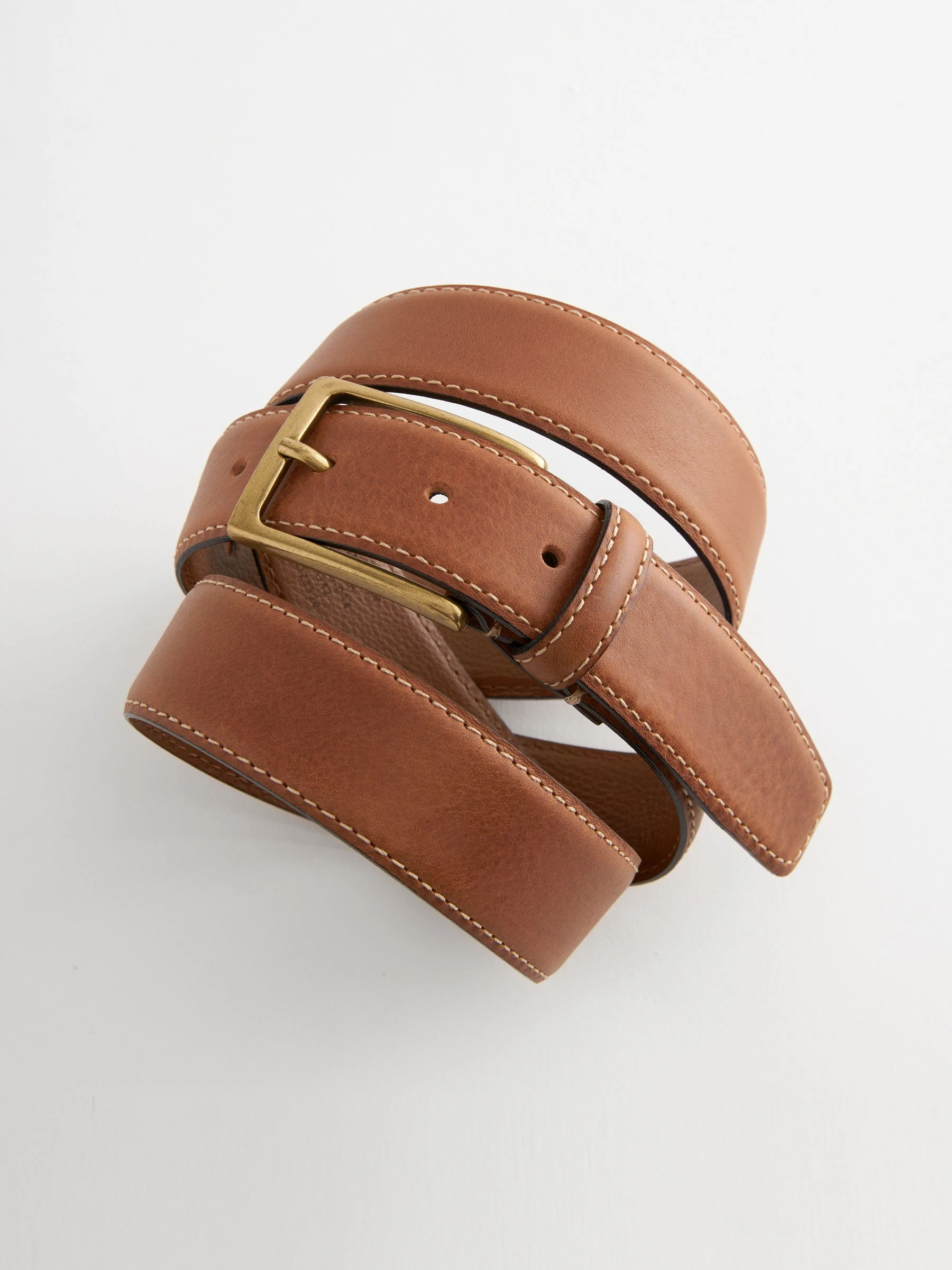 Lichtbruin - Signature leren riem met contrastnaden