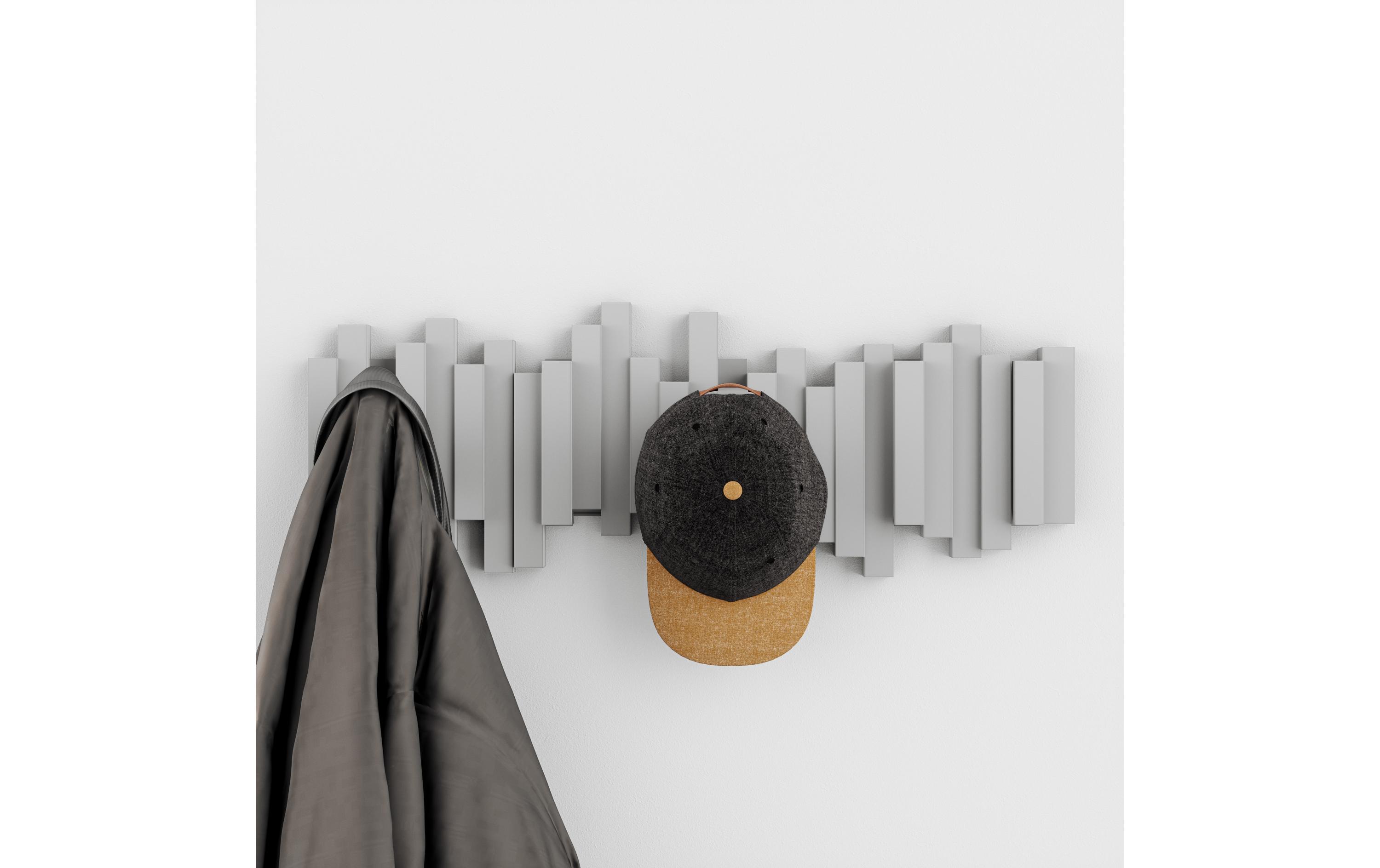 Wandgarderobe Sticks GrauGarderobenleiste mit 5 beweglichen Haken