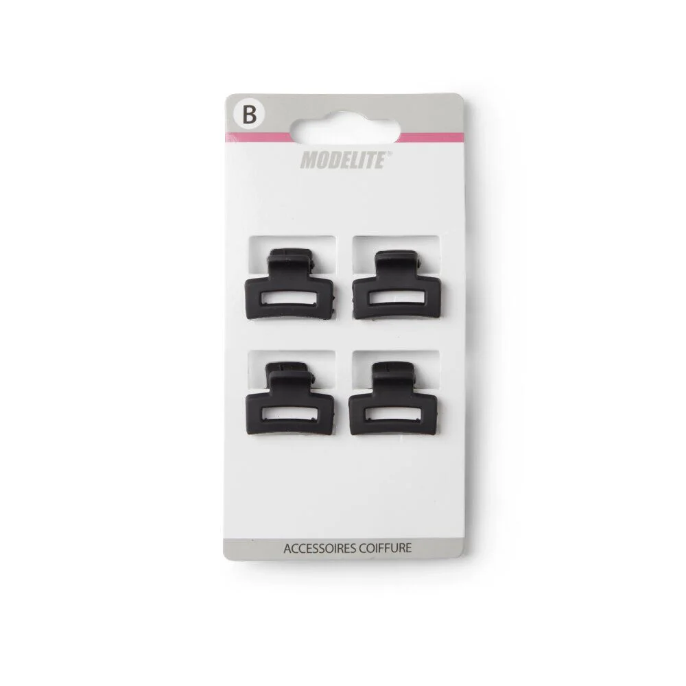 Lot de 4 pinces à cheveux plastique noir mat 2cm