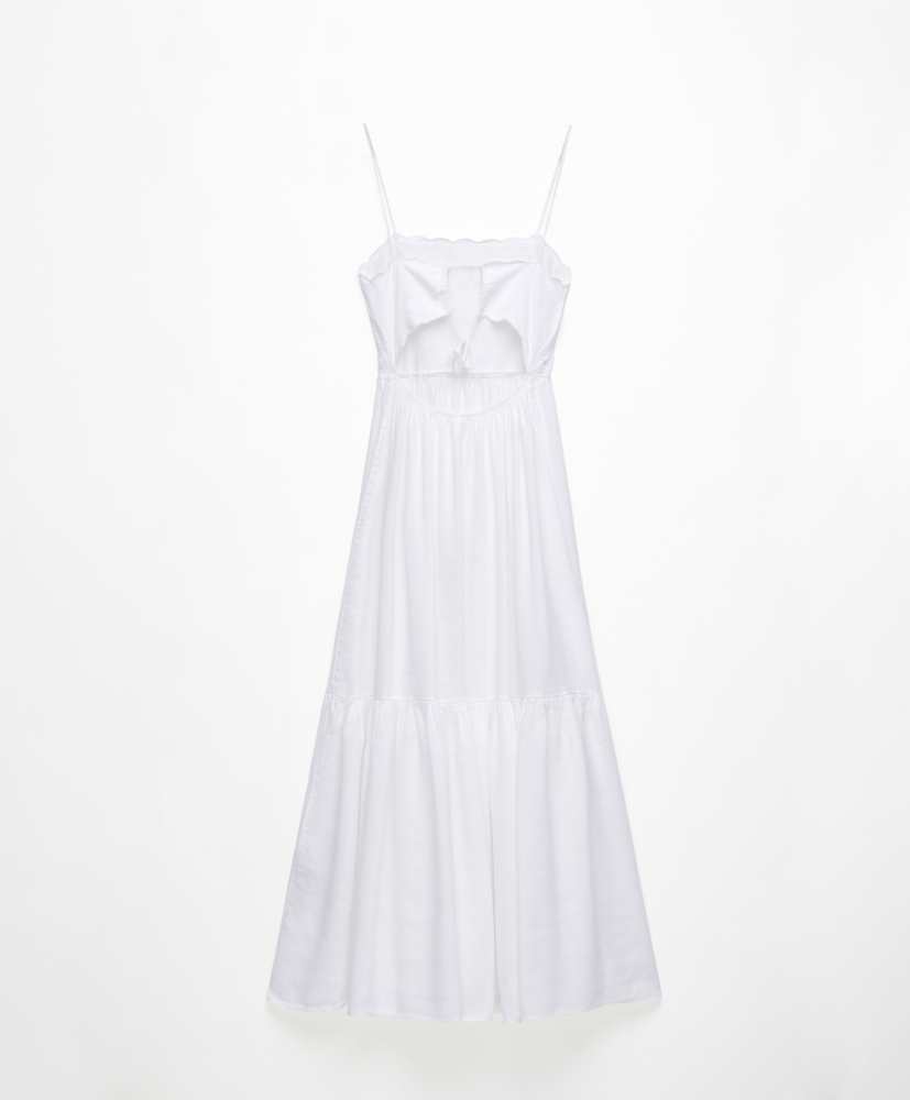 Vestido longo de linho com bordados