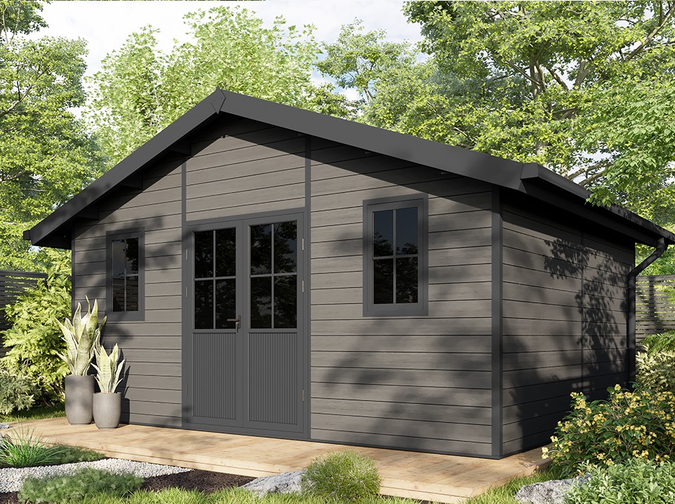 Abri de jardin composite braga - 20m2 gris - epaisseur des madriers : 28mm - cabane atelier / abri velo - menuiseries en aluminium