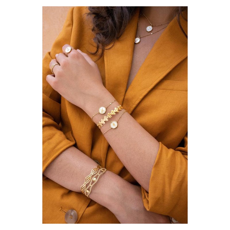 Bracelet rigide en acier doré ajustable