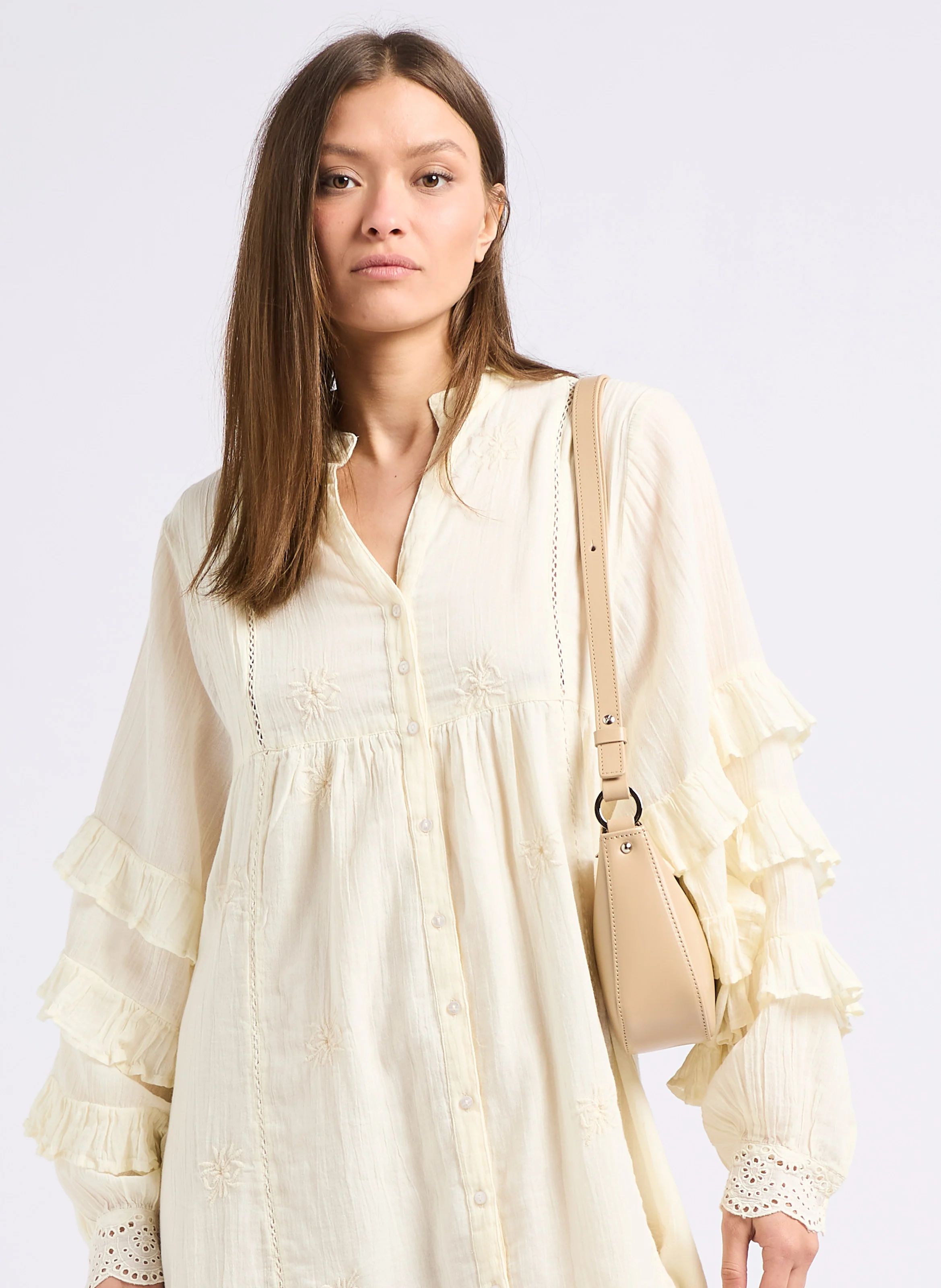 SUAVE ACE - Sac baguette en cuir lisse | Beige