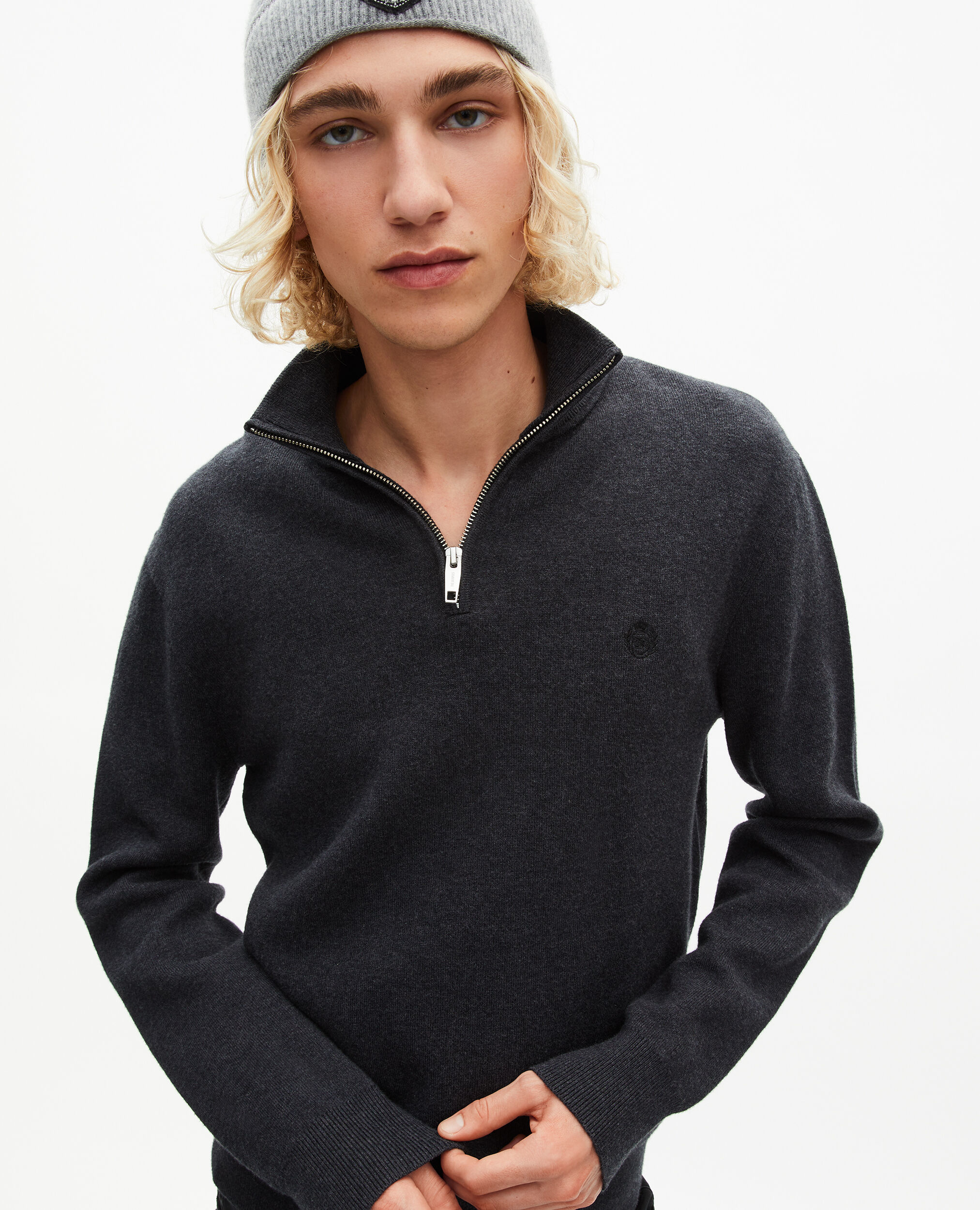 Pull col camionneur en laine double face gris