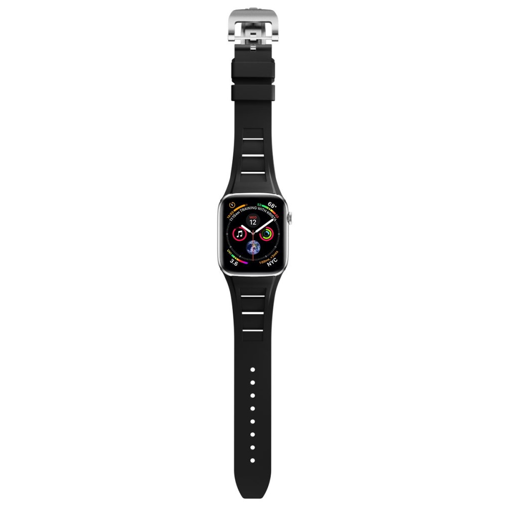 Apple Watch (49/46/45/44 mm) Silikon Armband mit Klickverschluss (Gelenkumfang: 130 - 210mm) - Schwarz