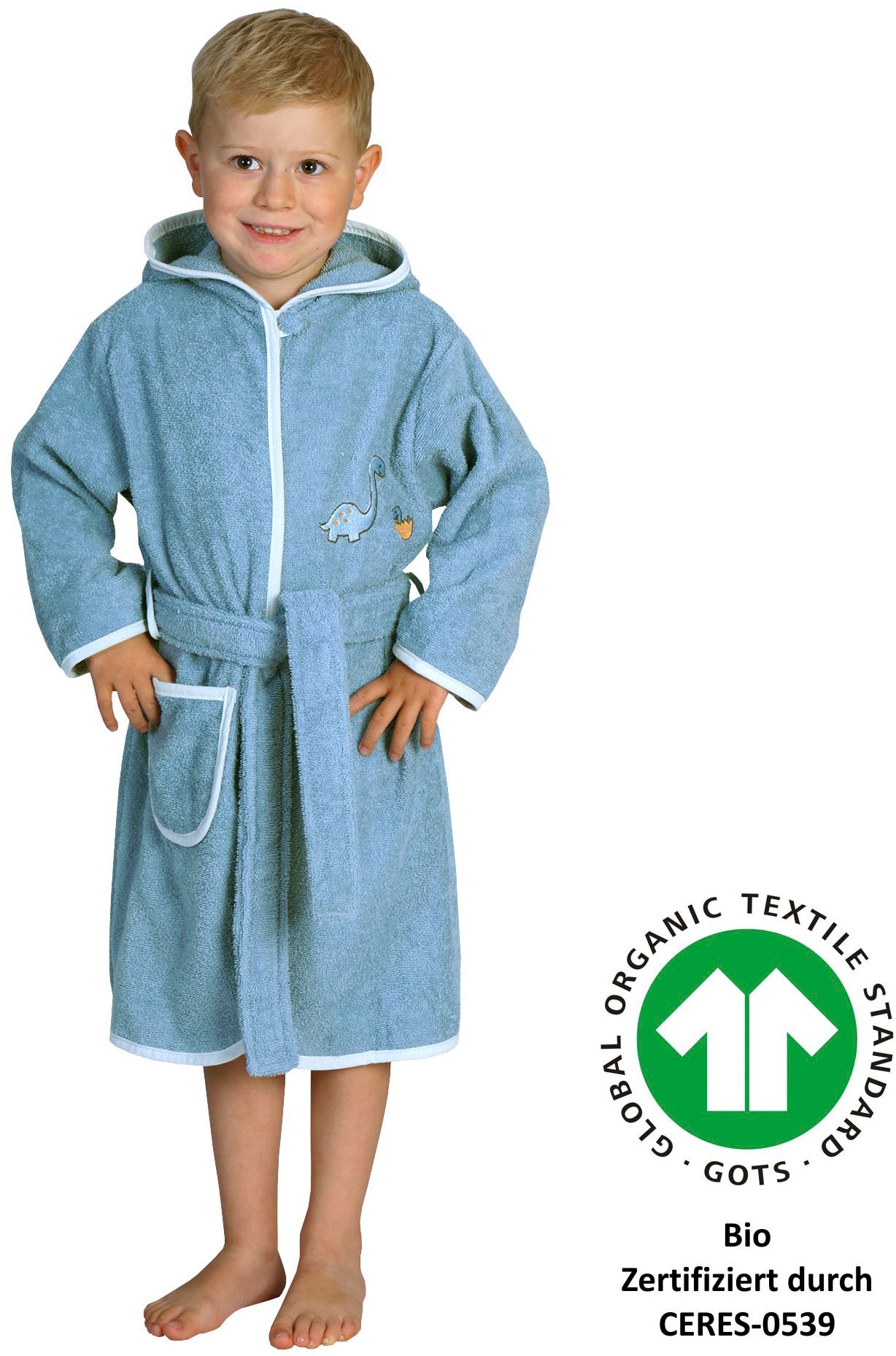 Wörner Kinderbademantel »Dinofamilie«, 1 Stk. Biobaumwolle, mit Stickerei, mit Tasche