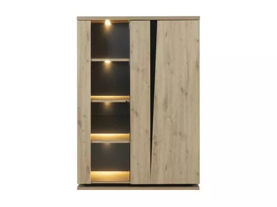 Vaisselier 2 portes Chêne naturel/Noir à LEDs - LIGNAC