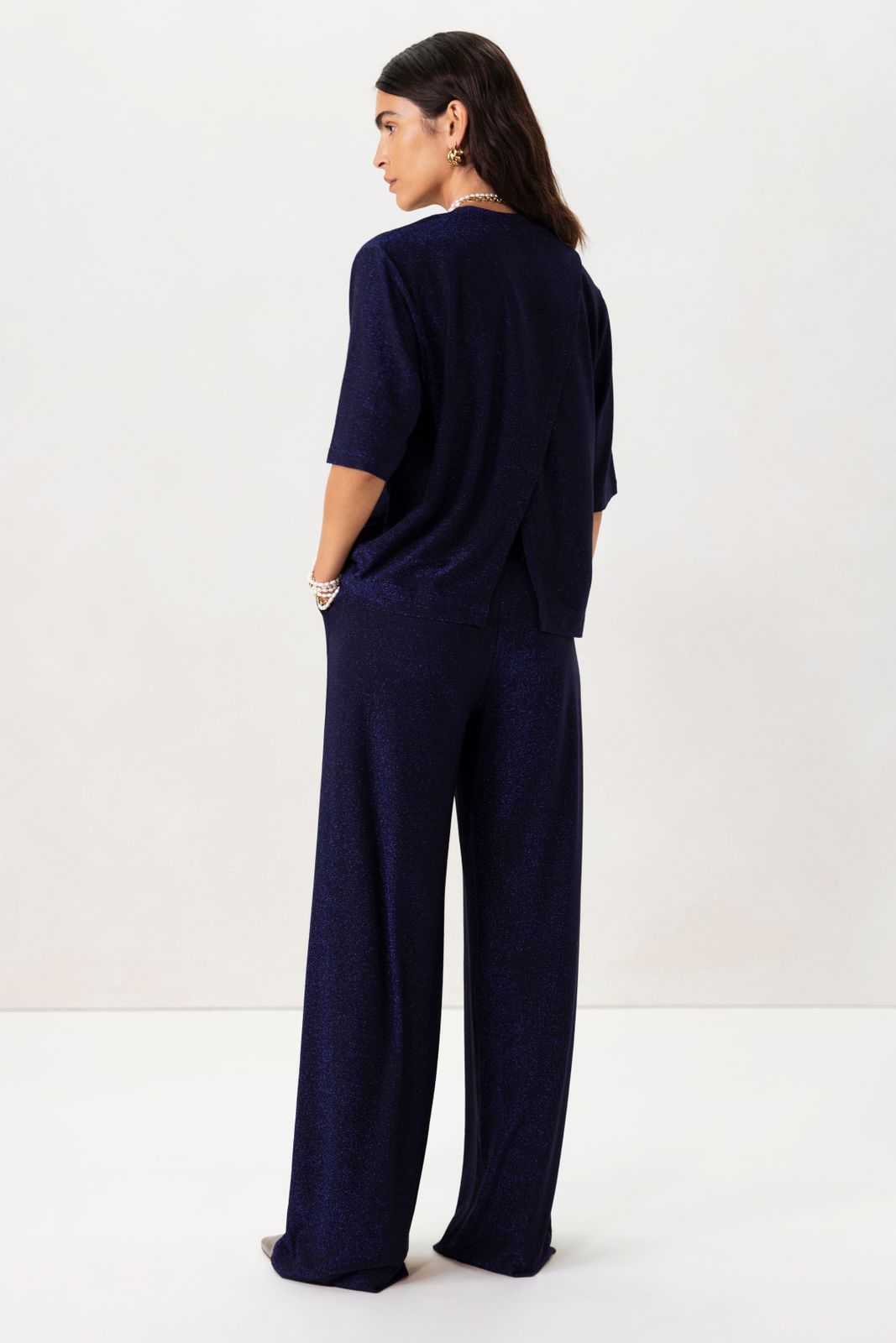 Donkerblauwe broek met lurex