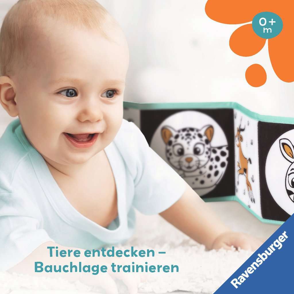 Ravensburger Spiel Play+ Mein allererstes Stoffbuch (für die Bauchlage): Wilde Tiere (Leporello)