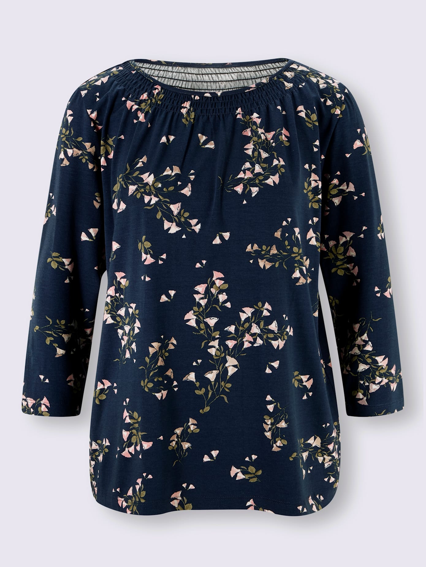 T-shirt imprimé encolure smockée