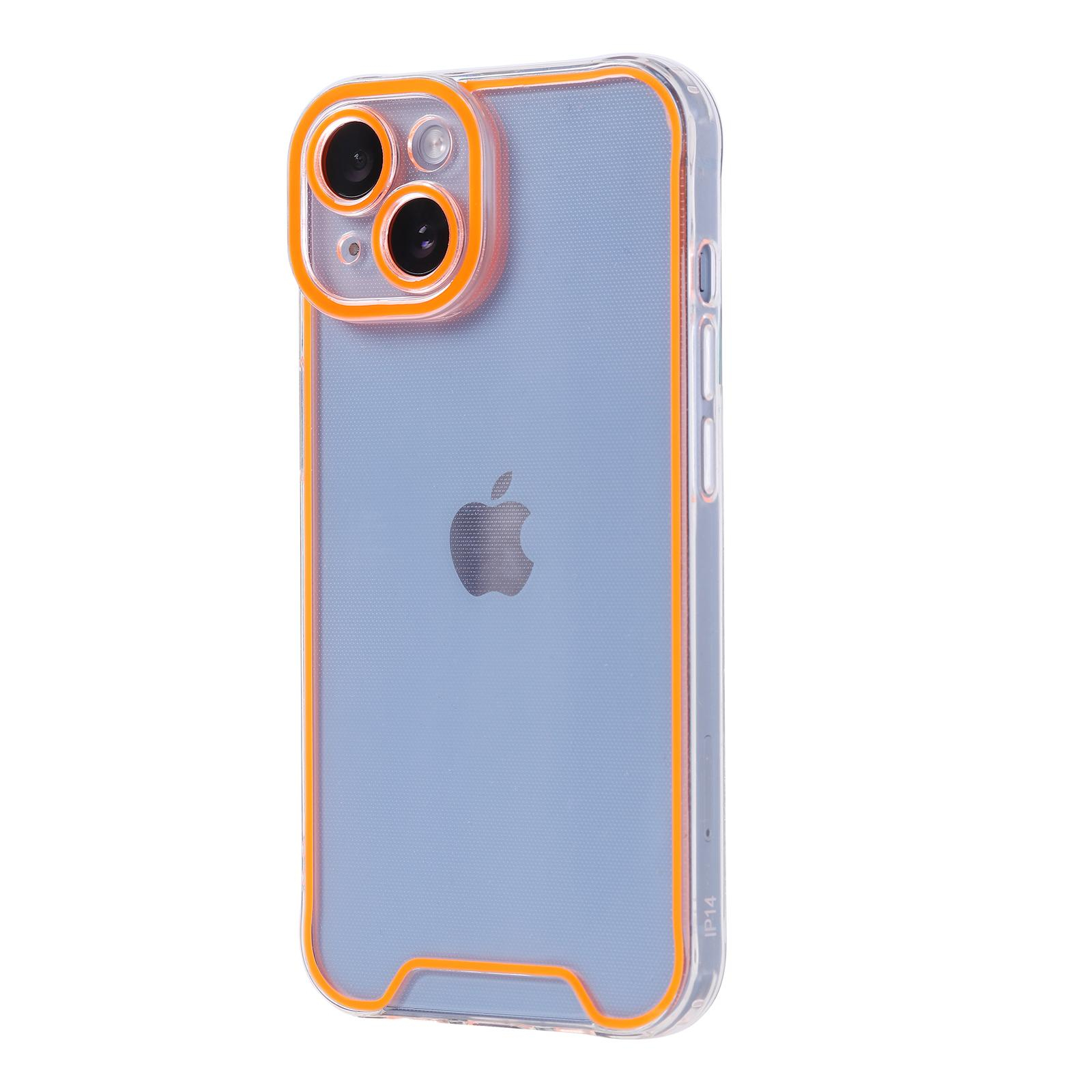 iPhone 13 Gummi Case Hülle mit Fluoreszierendem Rahmen - Orange / Transparent