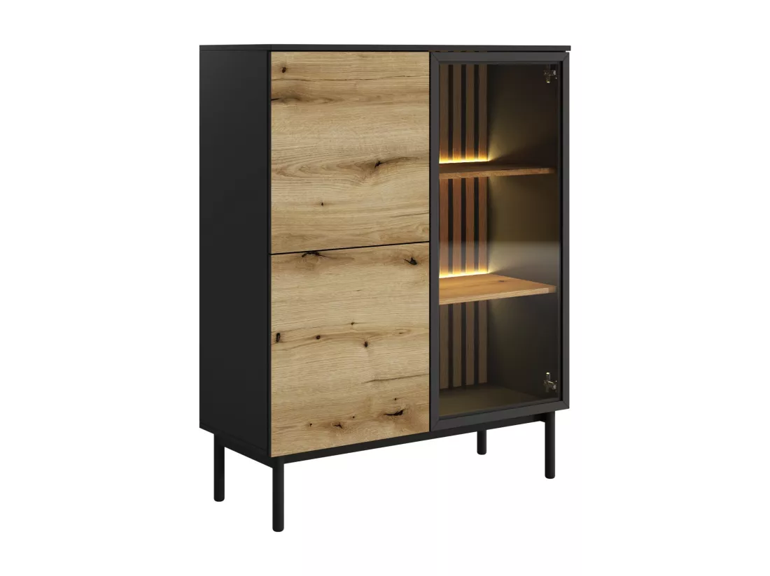 Vitrine 3 portes avec LEDs - Naturel et noir - LABENIA