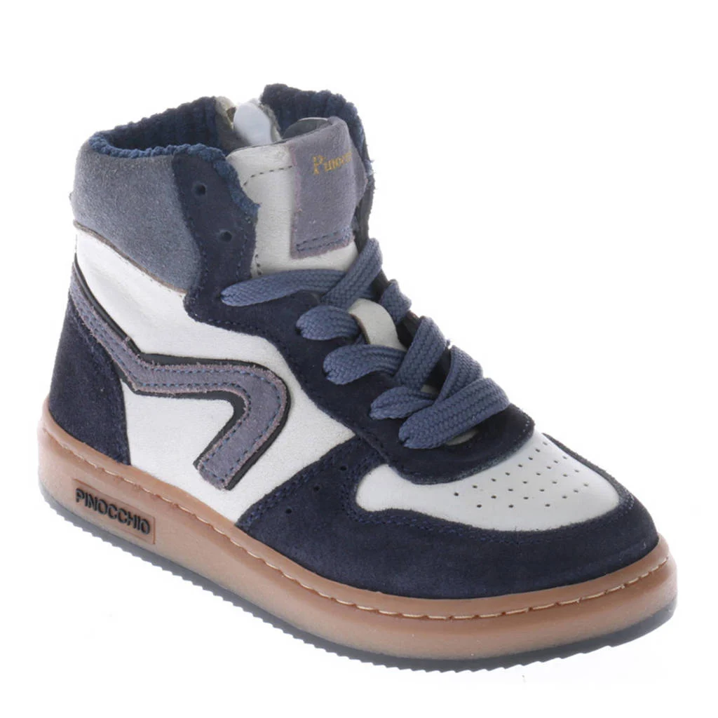Pinocchio leren sneakers donkerblauw/wit