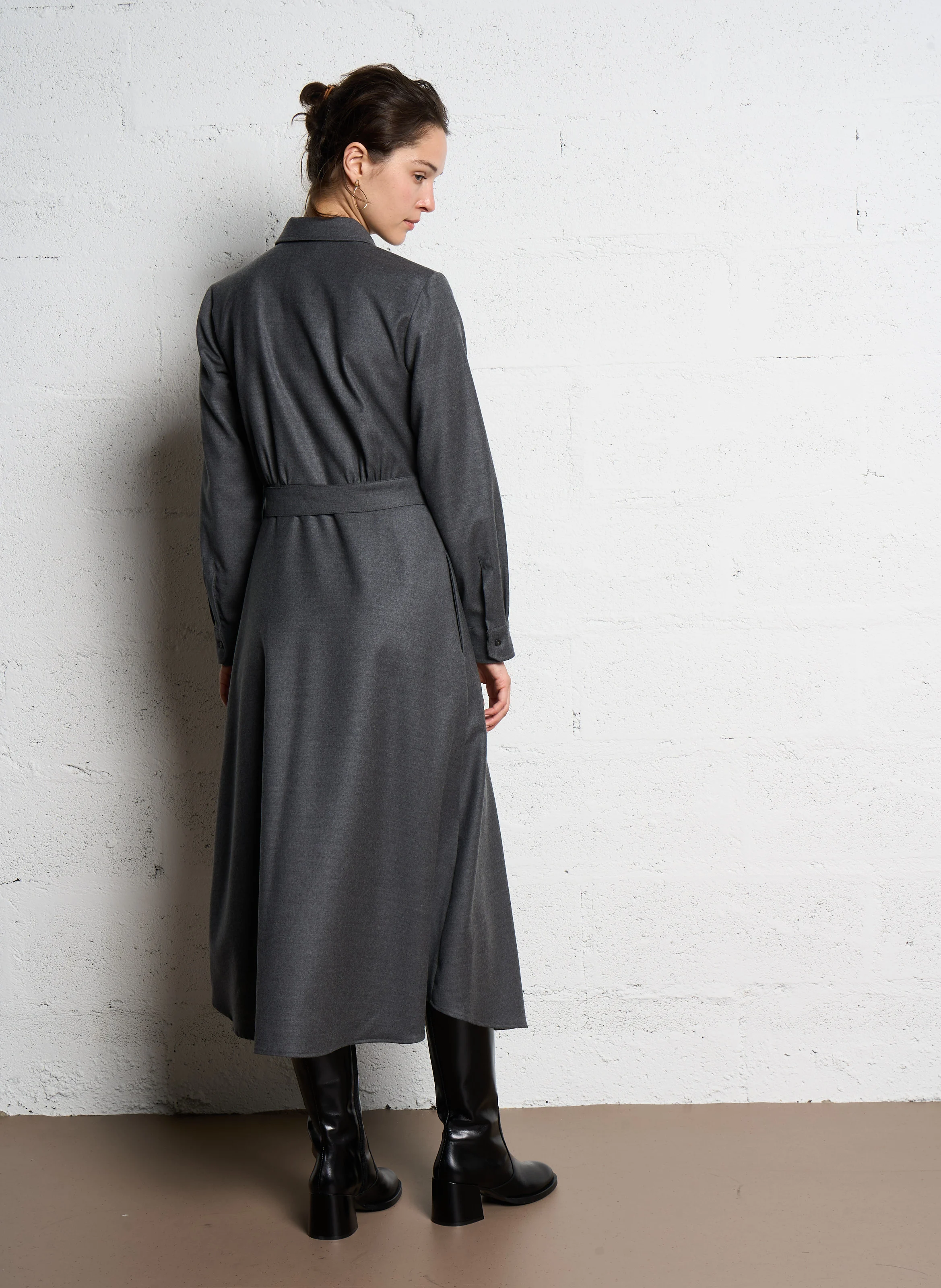 ETIOPIA - Robe midi col classique en laine mélangée | Argent