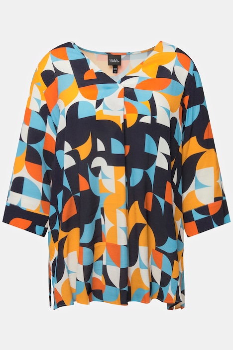 Bluse, Grafikdruck, Rundhals, 3/4-Arm, Krepp