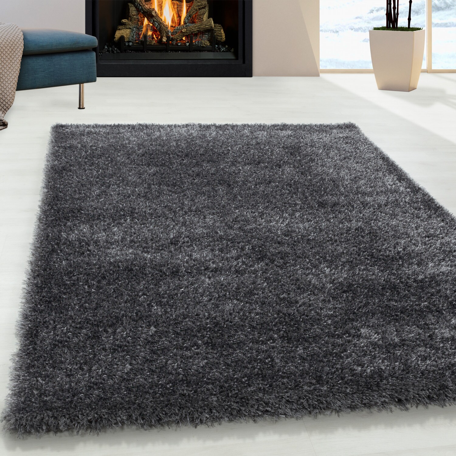 Einfarbig Hochflor Teppich, Flauschiger Langflor Shaggy Teppich, Rechteckig