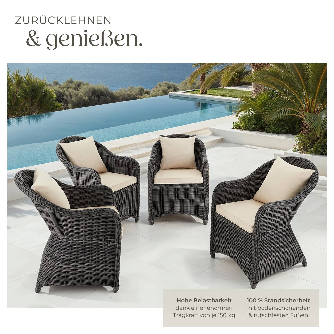 4er Set Rattansessel