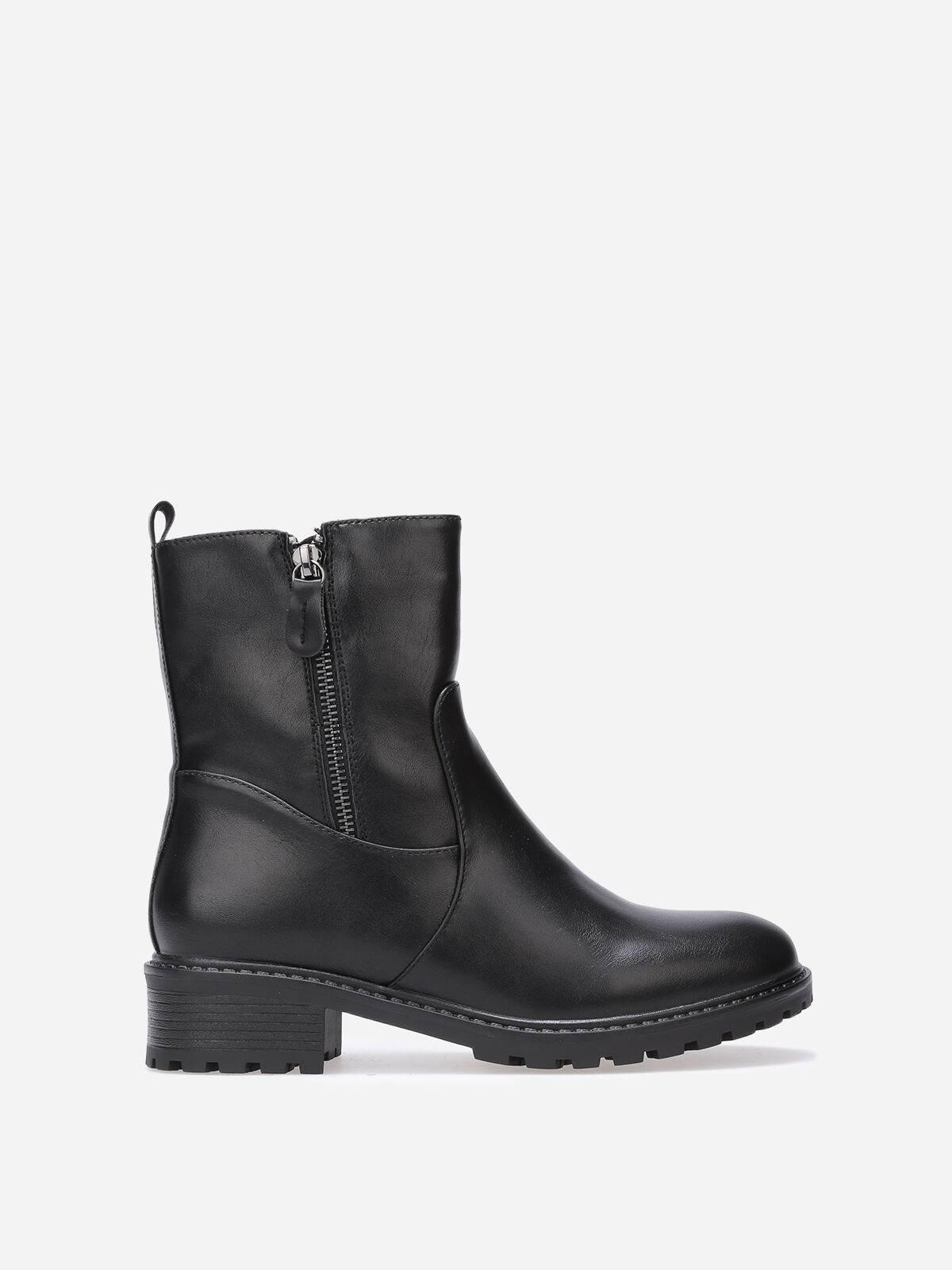 Bottines à empiècements et zip décoratif- Noir