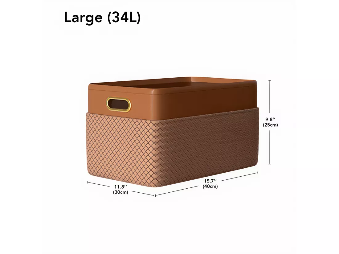 Panier de rangement en cuir maison.