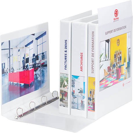 Classeur 4 anneaux cartonné Bruneau personnalisable A4 - Dos 3,5 cm blanc
