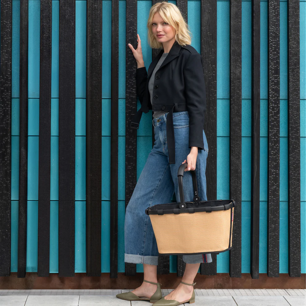 (22l) Carrybag Einkaufskorb Shopping Einkaufstasche (BK7079) - Frame Raffia Black