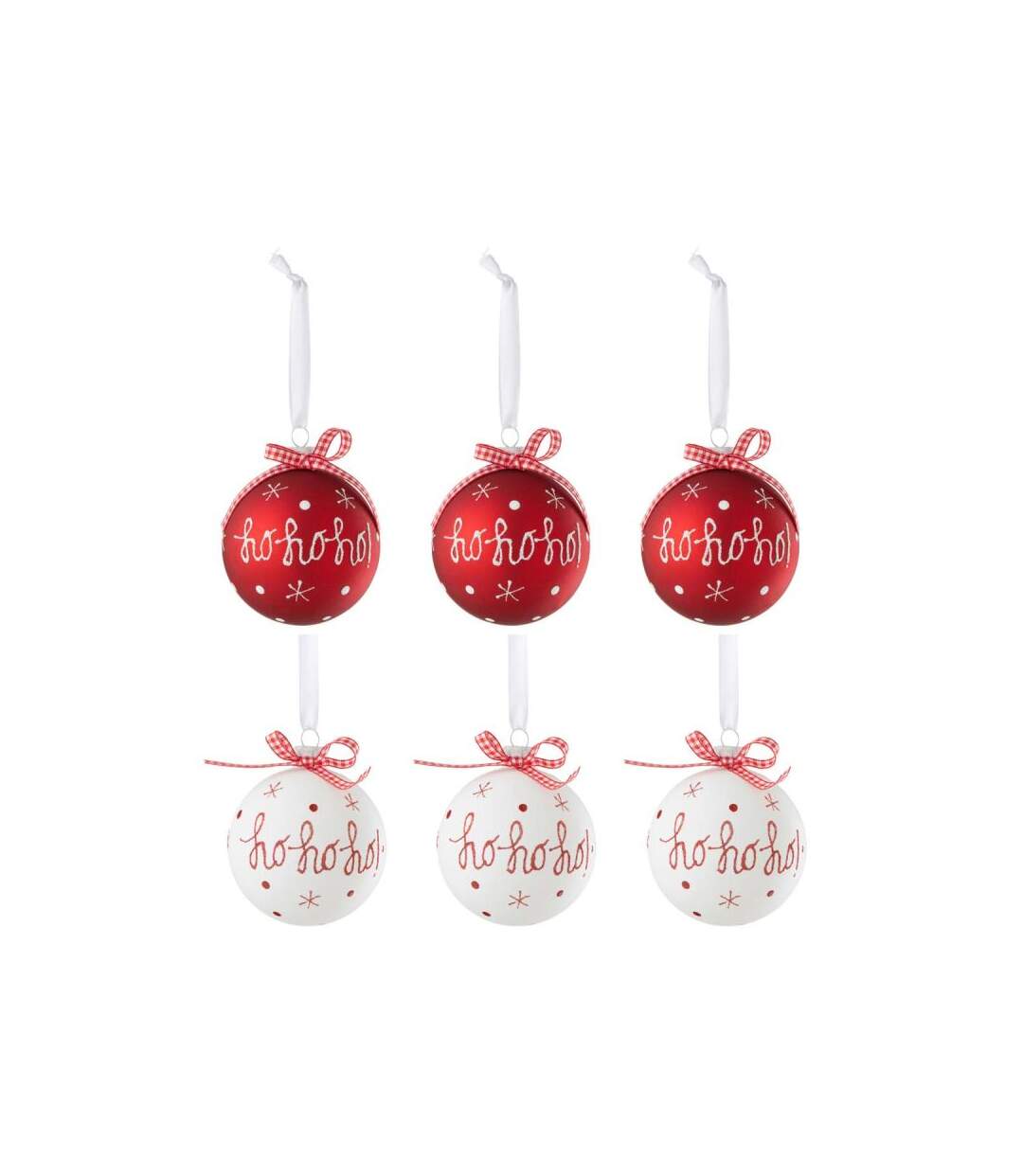Paris Prix - Lot De 6 Boules De Noël hohoho 8cm Rouge & Blanc