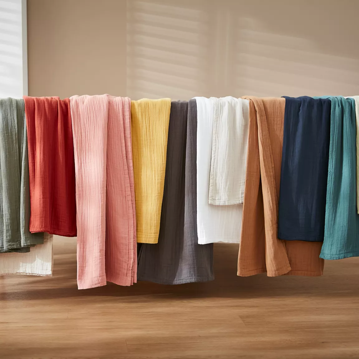 Nappe rectangulaire gaze de coton (150 x 350 cm) Gaïa Vert eucalyptus