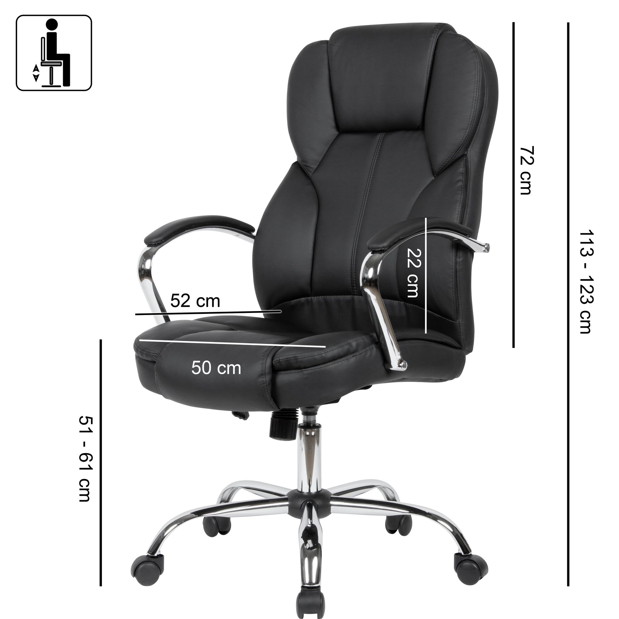 FineBuy Bürostuhl Kunstleder Schwarz Büro Chefsessel Schreibtischstuhl 120kg