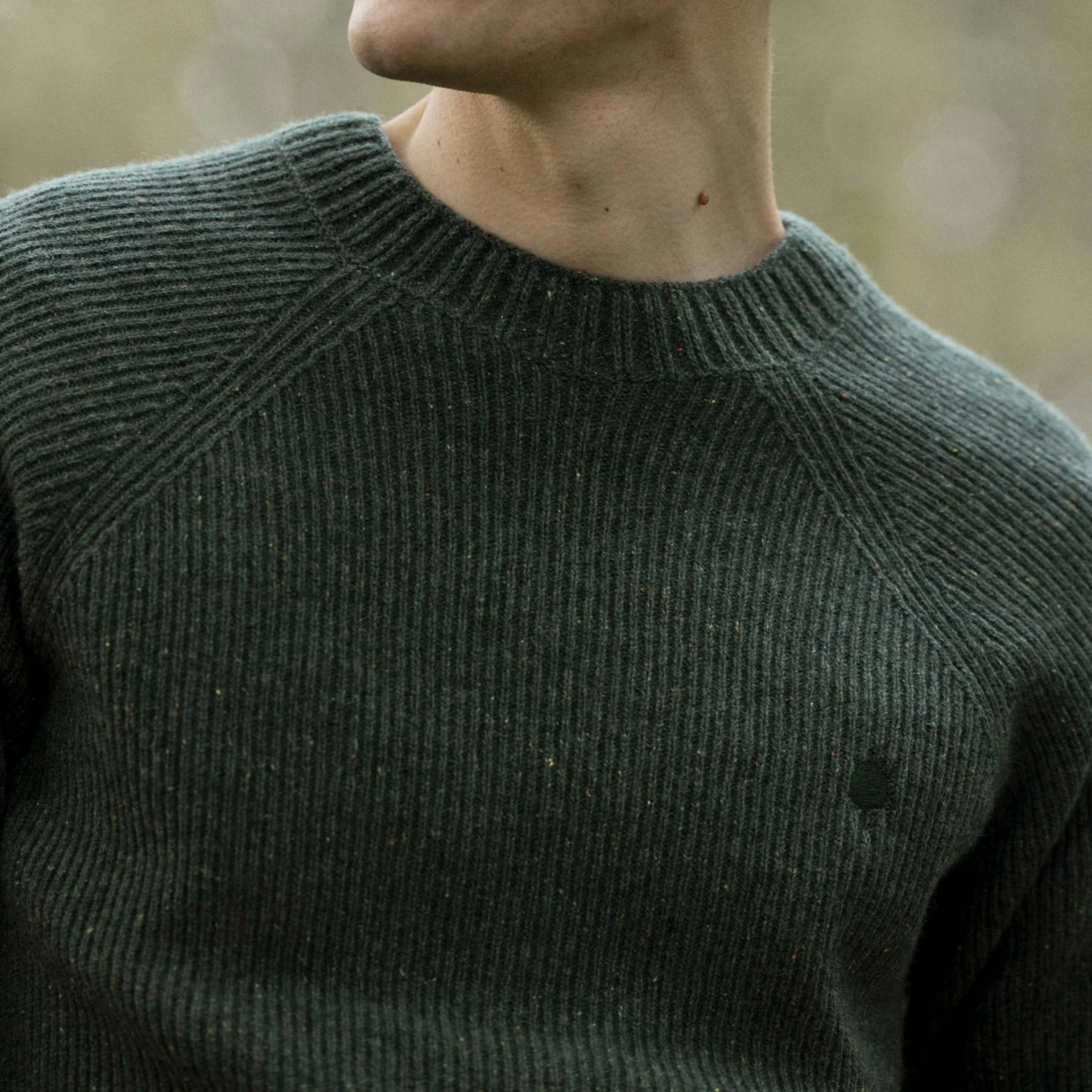 Pull col rond vert laine et coton recyclé - modèle Frehel